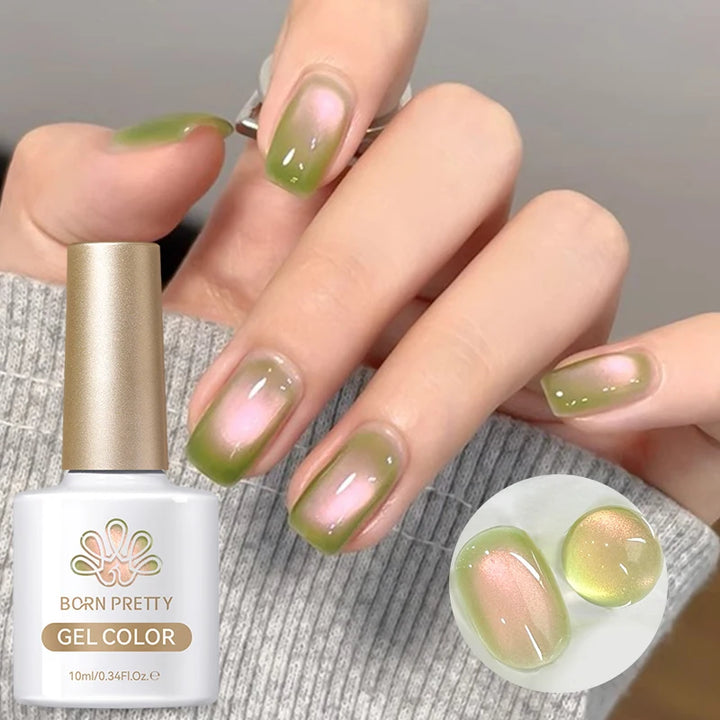 BORN PRETTY 10ml/15ml Guava Green Cat Magnetic Gel Shine  Glitter Semi Permanent Soak Off UV Varnish Nail Supplies