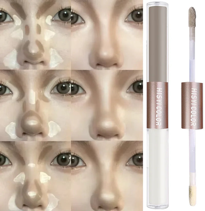 The dual-head highlighter brightens the complexion, regulates facial contours, and is long-lasting and waterproof