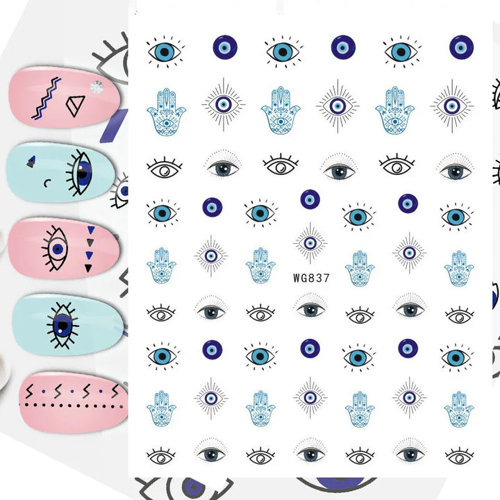 Nail Art Stickers Water Decals Eyes Stripe Nail Art Decorations for Manicure Accessories Press on Nails Foil Stickers and Decals