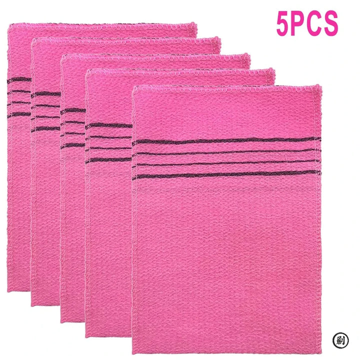 5Pcs Exfoliating Bath Pad Towels Set Korean Italy Asian Exfoliating Bath Washcloth Body Scrub Shower Soft Polyester Cotton