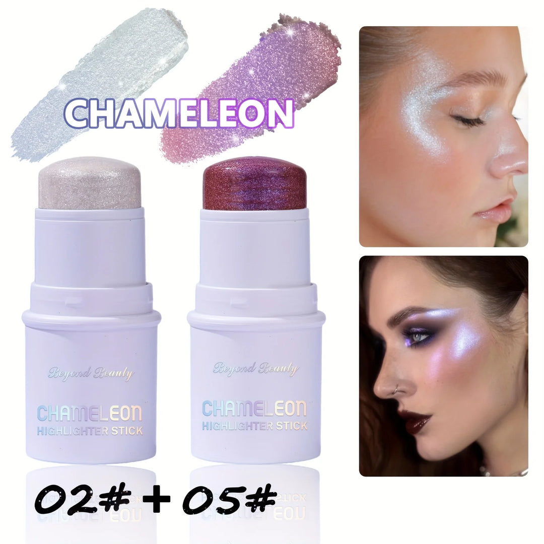2PCS SET Chameleon Face Highlighter Stick, Multichrome Glitter Shimmer Highlighter Makeup