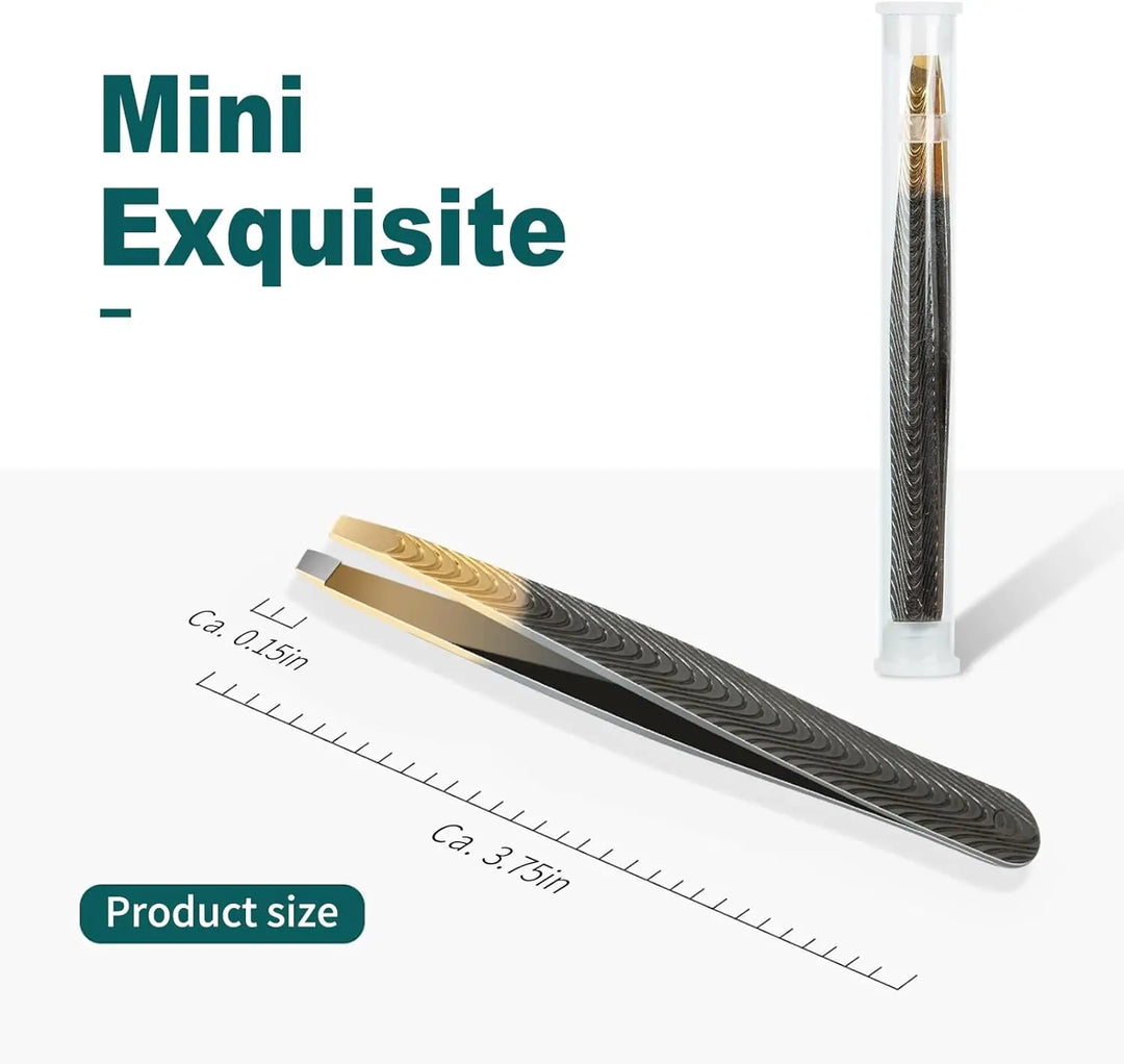 Precision Lash Tweezers - Tool for Plucking Ingrown Facial Hair, Lashes, Eyebrows - Slanted Stainless Steel Tips - Gray-Gold