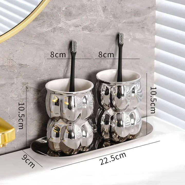 Luxury Bathroom Decor Set Ceramic Mouthwash Cup Lotion Bottle Sub Bottling Shower Gel Shampoo Bottle Bathroom Accessories Set