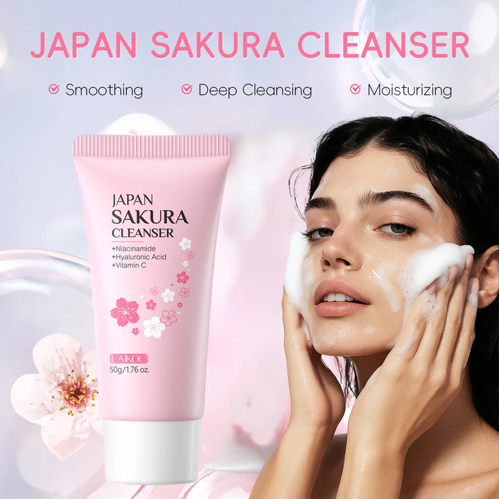Laikou Sakura Facial Cleanser Deep Cleansing Pores Oil Control Moisturizing Brightening Face Wash Gentle For All Skin Types 50g
