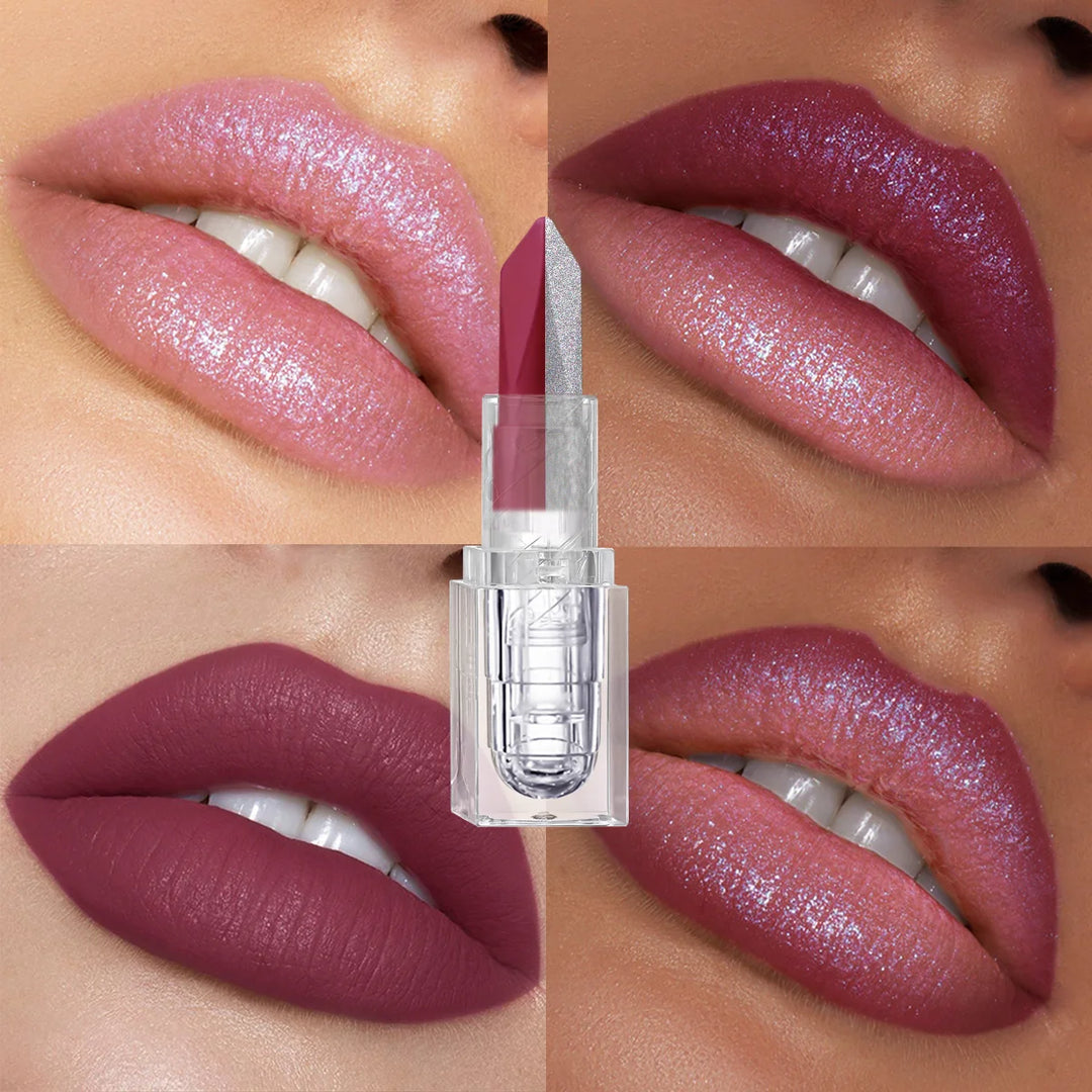 1PC Sexy Glitter Two-tone Lipstick Matte Lipsticks Cosmetics Easy to use Lip Tint Makeup Lip Rose Red High Pigment Lip Glaze