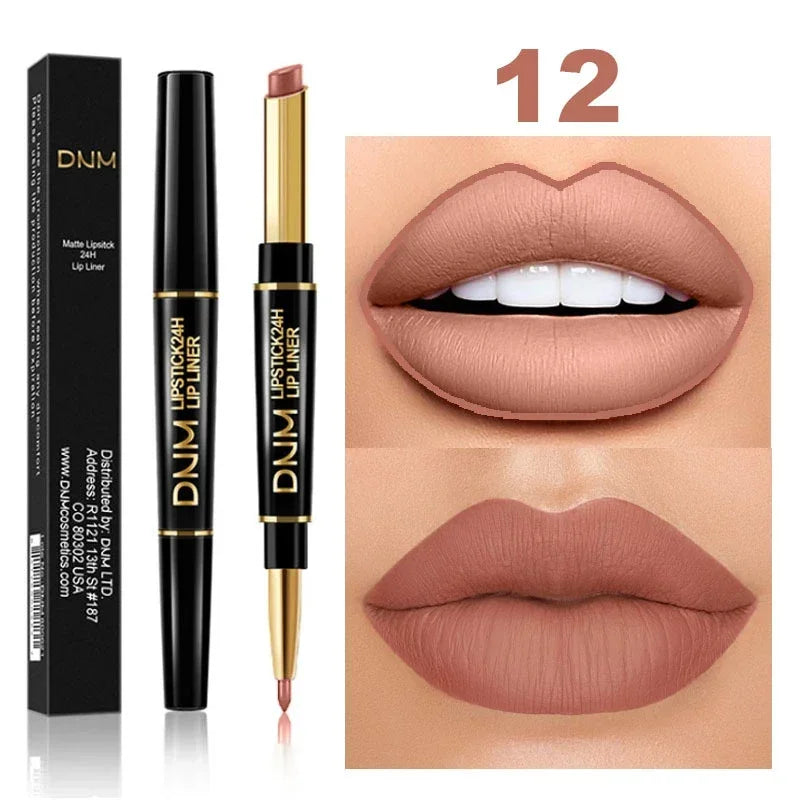DNM Double-ended Matte Lipstick Pencil Non-stick Cup Long Lasting Lipstick Lip Liner Waterproof 2 In 1 Lip Stain Pencil Makeup
