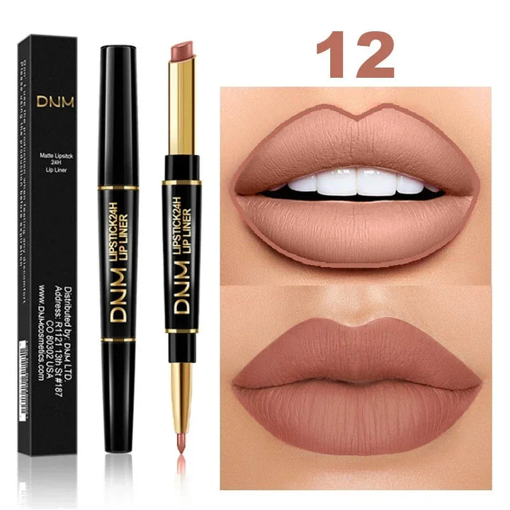 DNM Double-ended Matte Lipstick Pencil Non-stick Cup Long Lasting Lipstick Lip Liner Waterproof 2 In 1 Lip Stain Pencil Makeup