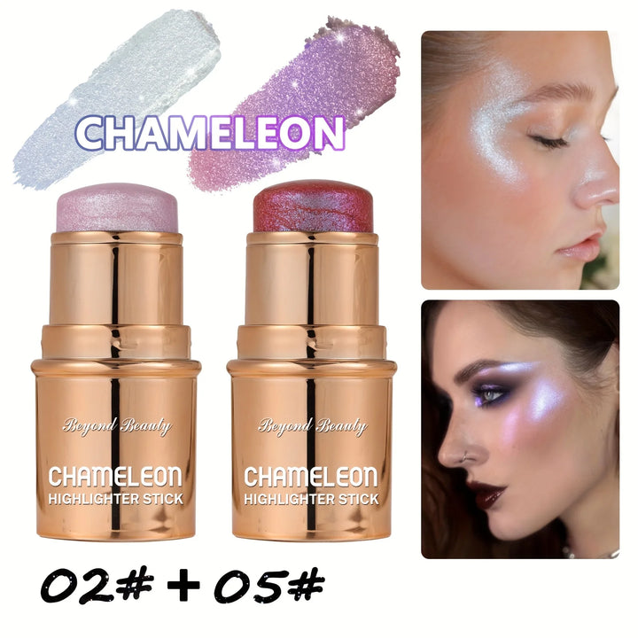 2PCS Chameleon Holographic Glitter Shimmer Highlighter Stick, Makeup For Face And Body, Highly Pigmented,