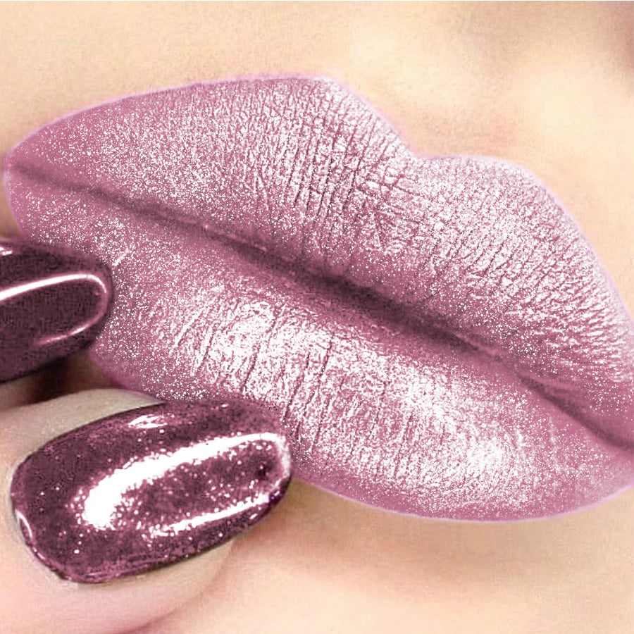 1pc Pearlescent Pink Glitter Velvet Lipstick Metallic Long Lasting Matte Shimmer Diamond Lipstick Women Korean Makeup Cosmetic