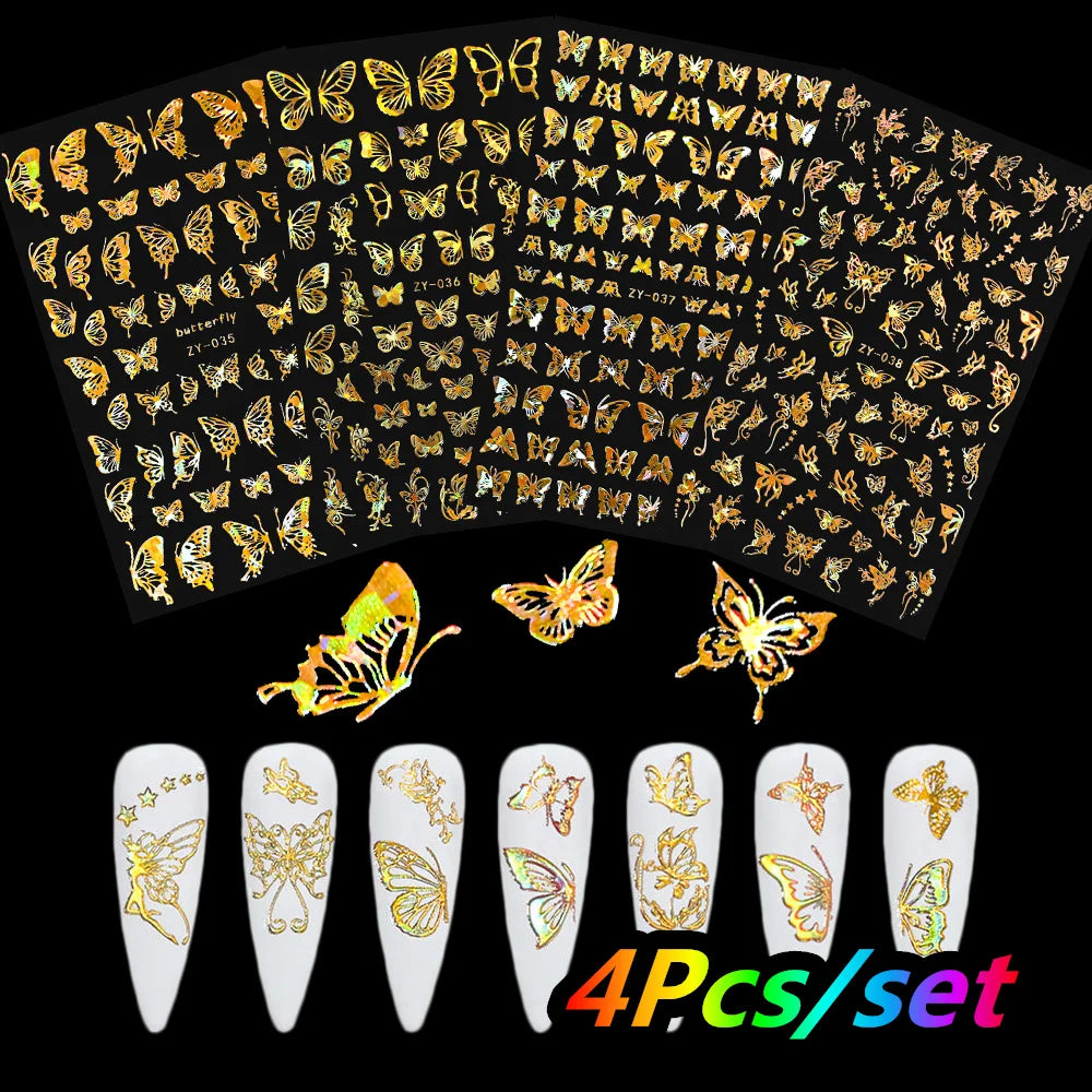 4/6Sheet/Kit Holographic Rainbow Love Heart Nail Sticker 3D Laser Heart Nail Decal Self-Adhesive Love Heart Manicure Slider &*&