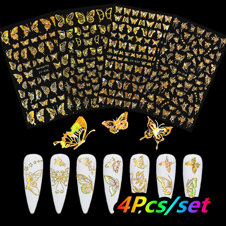 4/6Sheet/Kit Holographic Rainbow Love Heart Nail Sticker 3D Laser Heart Nail Decal Self-Adhesive Love Heart Manicure Slider &*&