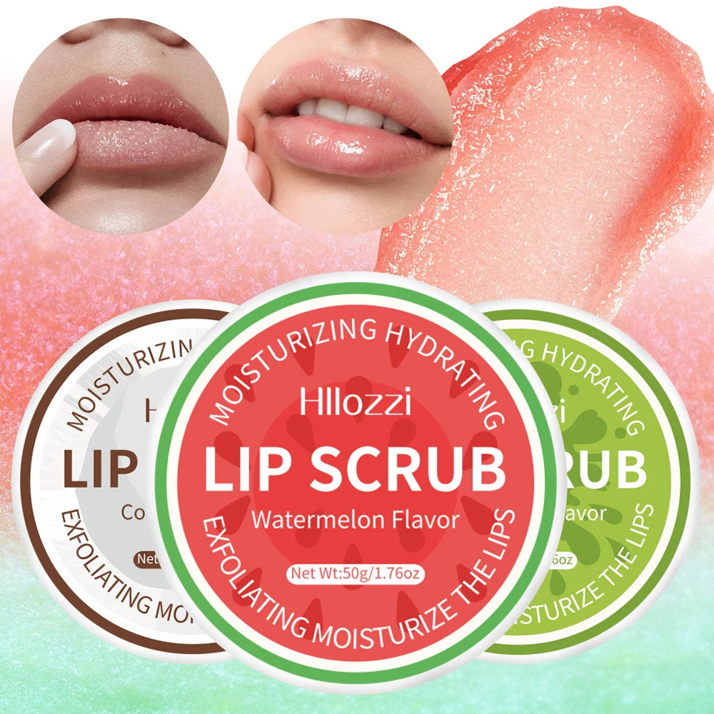 Hllozzi 50g lip scrub jojoba oil vitamin C hydrating moisturizing mild non-irritating watermelon, coconut, apple