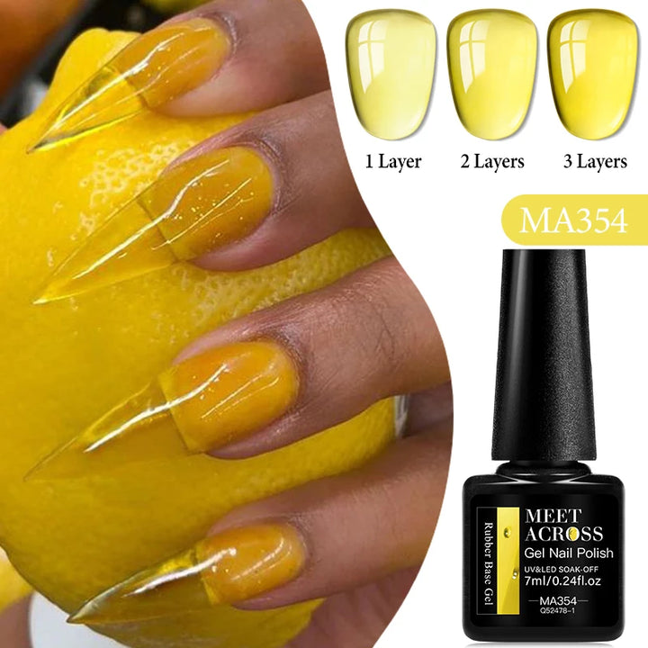 MEET ACROSS 7ml Jelly Nude Shimmer Rubber Base Gel Glitter Pink Purple UV/LED Nail Art Vernis Gel Polish for Manicure Nails DIY