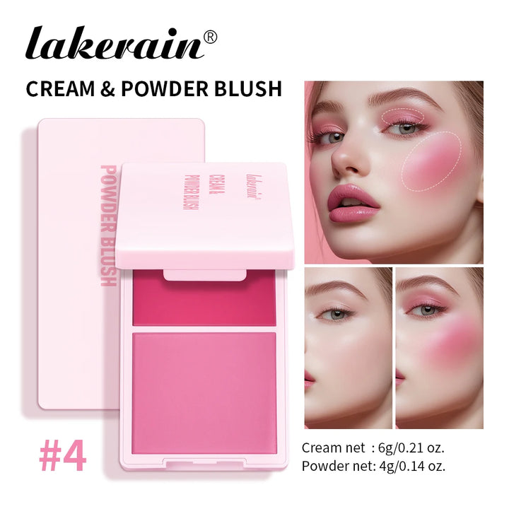 Lakerain 2in1 Cream & Powder Blush Palette Natural Long-lasting High Pigment Blush Makeup Pan Clear Vitality Girl Blush Palette