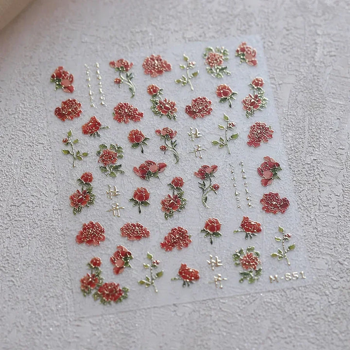 Lace Garden Bowknot Bow Tie Rose Flower Petal Pearl Irregular Border Self Adhesive 5D Nail Art Decoration Sticker Manicure Decal