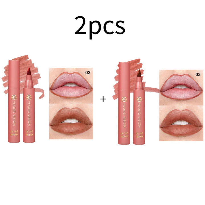 Lip Tint Pen, 6 Colors Available, Matte Water Lipstick, Non-Stick Cup, Long-Lasting, Smooth Lip Liner and Lip Stain Combo