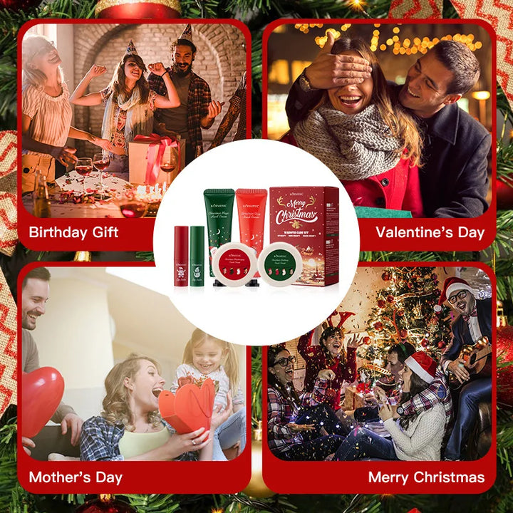 Christmas Moisturizing Gift Set - Hand Cream and Lip Balm, Hydrating Skin Care, Festive Present for Her, Family & Friends