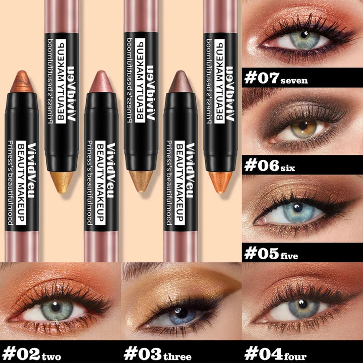 VividVeu 6 Colors Shimmer Earth Tone Eyeshadow Stick Set, Long-Lasting Cream Metallic Eye Shadow Pencil.