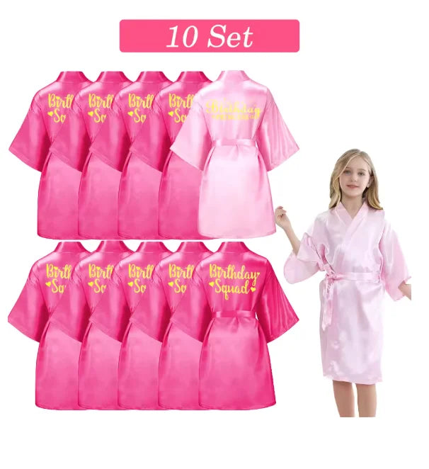 6-15 Set Spa Robes for Girls Spa Party Birthday Squad Robe Kids Satin Bathrobe Princess Kimono Girl Sleepover Party Favors