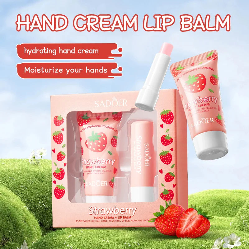 Strawberry Hand Cream and Lip Balm Set - Deeply nourishing, a winter must-have, soft and hydrating to lock in moisture