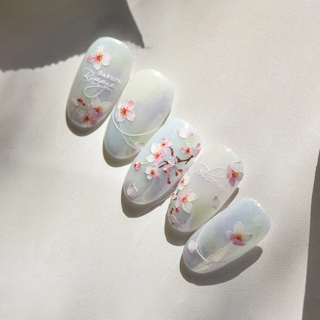 Flowers Blooming Cherry Blossom Sakura Living Peach Branch 5D Soft Relief Spring Adhesive Nail Art Sticker Chic Manicure Decals