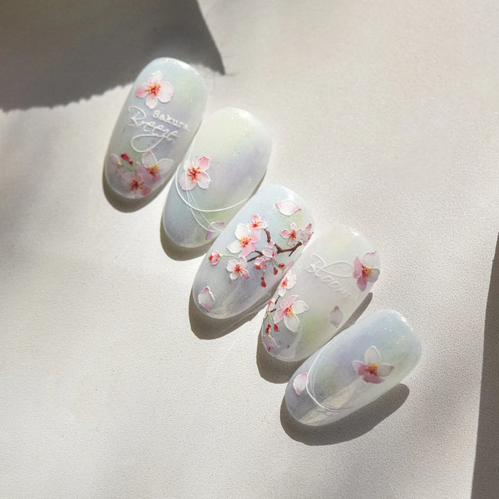 Flowers Blooming Cherry Blossom Sakura Living Peach Branch 5D Soft Relief Spring Adhesive Nail Art Sticker Chic Manicure Decals