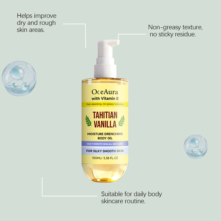 Vanilla Hydrating Body Oil Nourishing Soothing Brightening Silky Smoothing Stress Relief Glowing Soft Relaxing Body Essence Oil