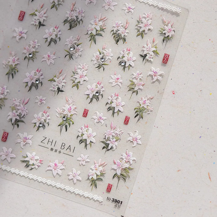 1Sheet 5D Soft Embossed Relief Nail Stickers Cute Daisies Self Adhesive Slider Stickers Press On Nails DIY Japanese Nail Art Dec