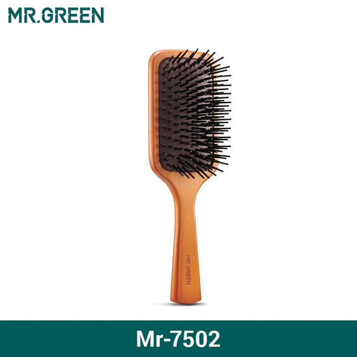 MR.GREEN Hair Brush Natural Maple Wide Board Massage Scalp Air Cushion Fine Tooth Comb For Curly Long Hair Women Men