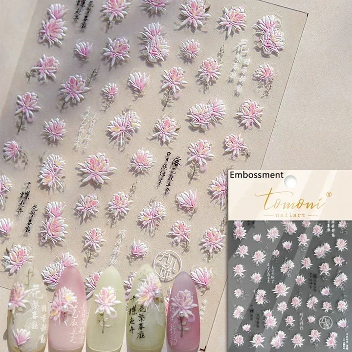 Hipster Pure White Flowers Rose Spring Lily Peony Camellia Daisy Jelly Cherry Blossom Magnolia Nail Art Stickers Manicure Decals