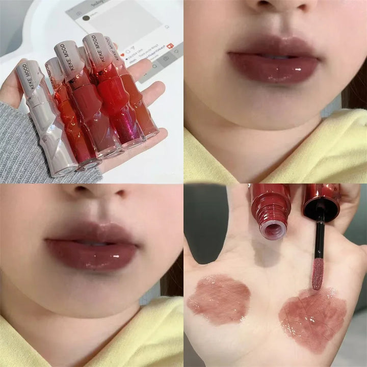 Crystal Nude Gray Glossy Lip Stain Mirror Korean Lip Glaze Sheer Nude Glitter Lip Tint Watery Shine Plumping Lipgloss Cosmetics