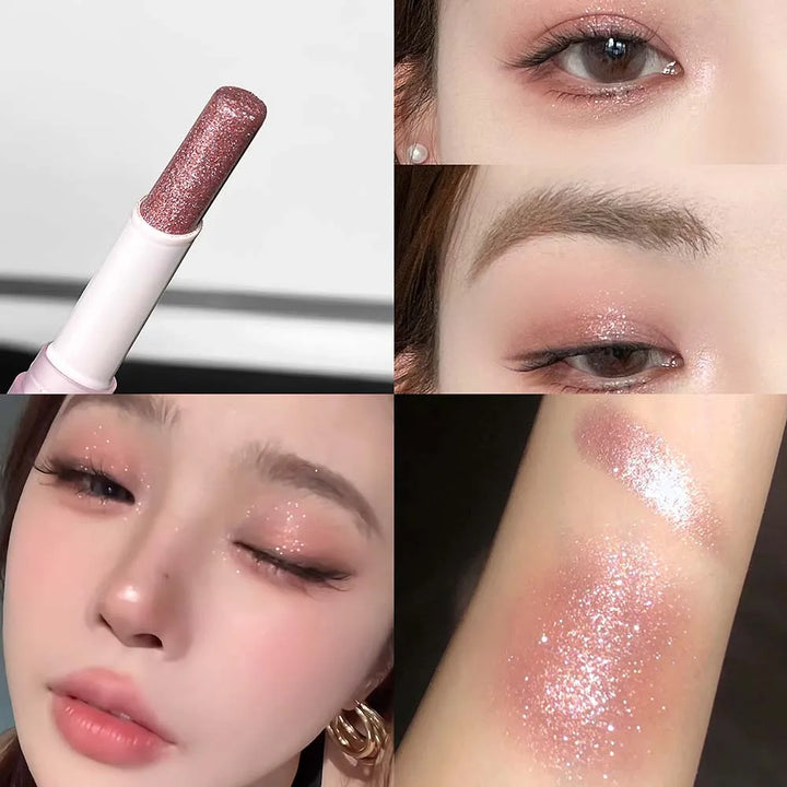 LUCKGO Jelly Eyeshadow Stick Eye Shadow Pen, Waterproof Sweatproof, Not Easy to Break, Pearlescent, Fine Shiny, Lazy Eyeshadow