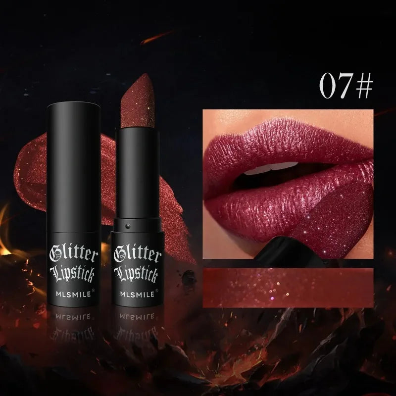 7 Colors Diamond Matte Lipstick Non-stick Cup Flash Lasting Pearlescent Metallic Lipstick Dark Black Lipgloss Women Lips Makeup