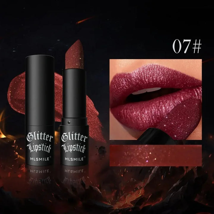 7 Colors Diamond Matte Lipstick Non-stick Cup Flash Lasting Pearlescent Metallic Lipstick Dark Black Lipgloss Women Lips Makeup