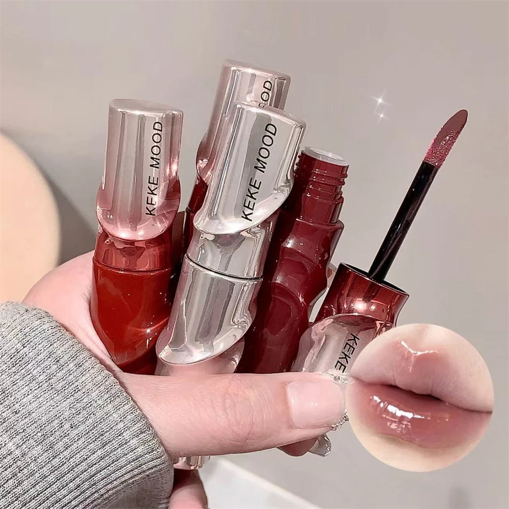 Crystal Nude Gray Glossy Lip Stain Mirror Korean Lip Glaze Sheer Nude Glitter Lip Tint Watery Shine Plumping Lipgloss Cosmetics