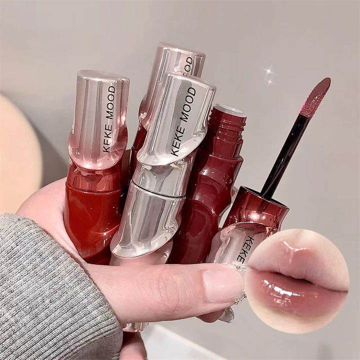 Crystal Nude Gray Glossy Lip Stain Mirror Korean Lip Glaze Sheer Nude Glitter Lip Tint Watery Shine Plumping Lipgloss Cosmetics