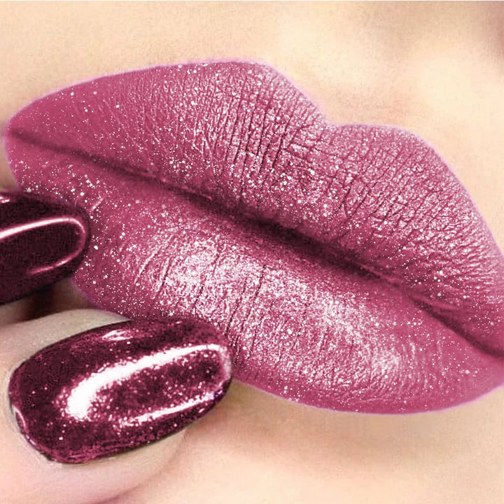 1pc Pearlescent Pink Glitter Velvet Lipstick Metallic Long Lasting Matte Shimmer Diamond Lipstick Women Korean Makeup Cosmetic