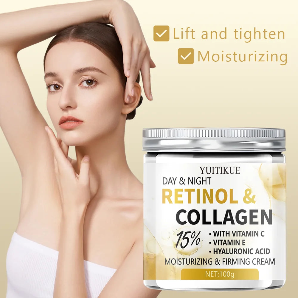 YUITIKUE 15% Retinol Collagen Cream 100g - Lift Firm Moisturize with Vit C/E Hyaluronic Acid