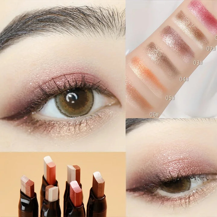 2-in-1 Highlight Glitters Eyeshadow Stick Double-ended 2-color Glitters Pearlescent Earth Brown Tone Not Smudged Eye Makeup