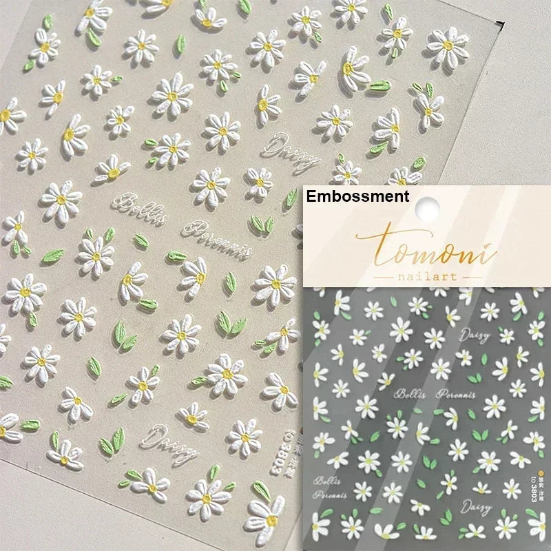 Hipster Pure White Flowers Rose Spring Lily Peony Camellia Daisy Jelly Cherry Blossom Magnolia Nail Art Stickers Manicure Decals