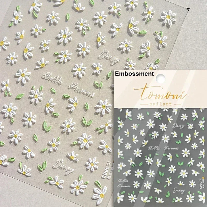 Hipster Pure White Flowers Rose Spring Lily Peony Camellia Daisy Jelly Cherry Blossom Magnolia Nail Art Stickers Manicure Decals
