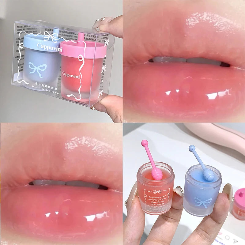 Cappuvini Juice Straw Cup Lip Mask Fruit-Flavored Lip Care Moisturizing for Day and Night in Autumn and Winter Prevents Chapped Lips Long-Lasting Moisturizing Improves Lip Lines Deeply Moisturizing Care High-Quality Lip Balm