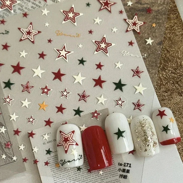 1PC 5D Korean Bronzing Nail Stickers Japanese Gold Silver Star Moon Luxury DIY Nail Art Decoration Decals Manicure Accessories