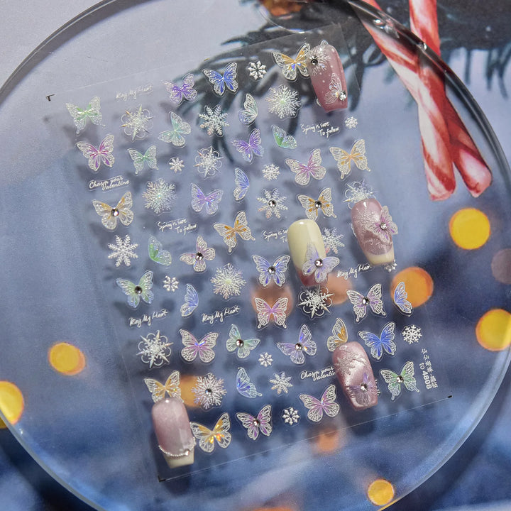 5D Butterfly Nail Stickers Sparkling Jelly Butterfly Nail Art Sticker Decorations Decals DIY Self Adhesive Slider Manicure Parts