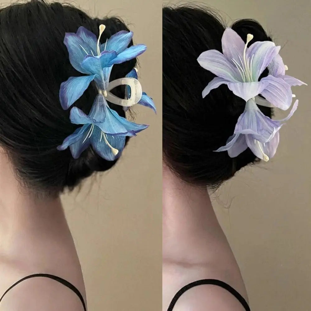 Fashion Purple Lily Flower Hair Shark Clip Super Fairy Plastic Hair Clips Head Plate Hair Accessories