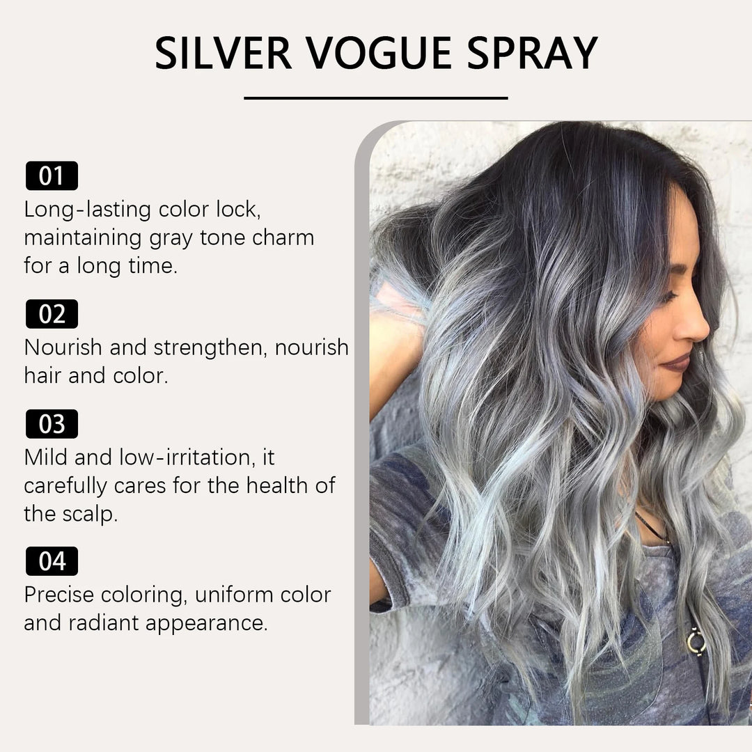 Silver Grey Temporary Hair Color Spray for Covering Grey Hair Instantly Non-Damaging Nourishing Formula Fashion Look Men Women