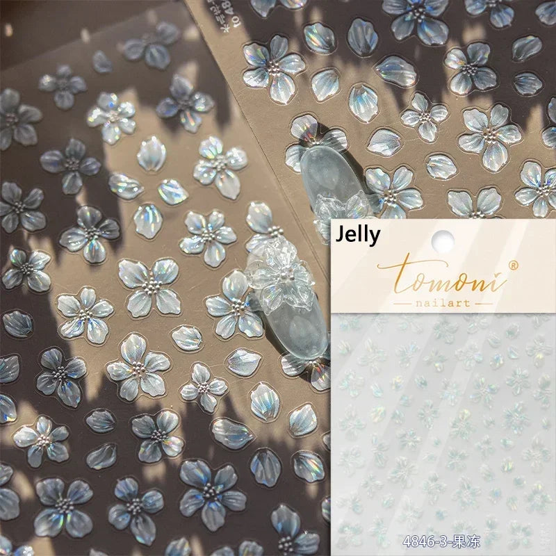 Hipster Pure White Flowers Rose Spring Lily Peony Camellia Daisy Jelly Cherry Blossom Magnolia Nail Art Stickers Manicure Decals
