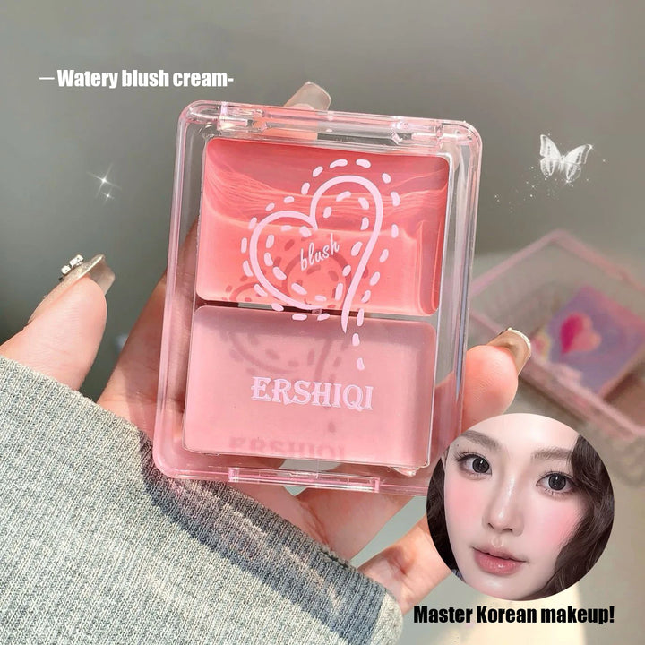 Two-color jelly glow blush, milk peach pink apricot red gem rouge Korean makeup, cream texture, low saturation brightening