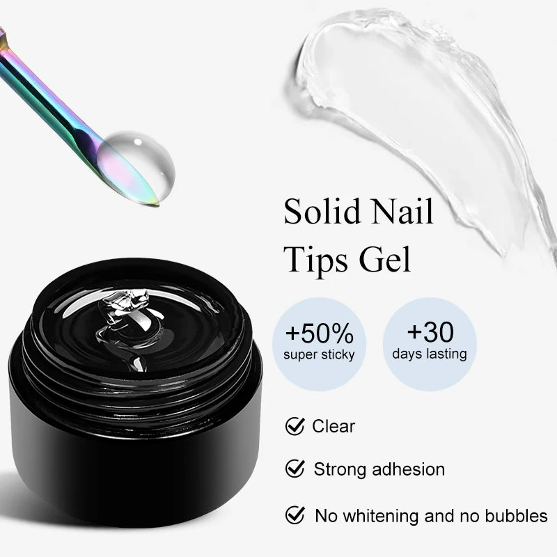 MSRUIOO 10ml Clear Solid Nail Tips Gel Long Lasting Strong Adhesion UV/LED Building Gel for Nails Home Salon Manicure DIY Design
