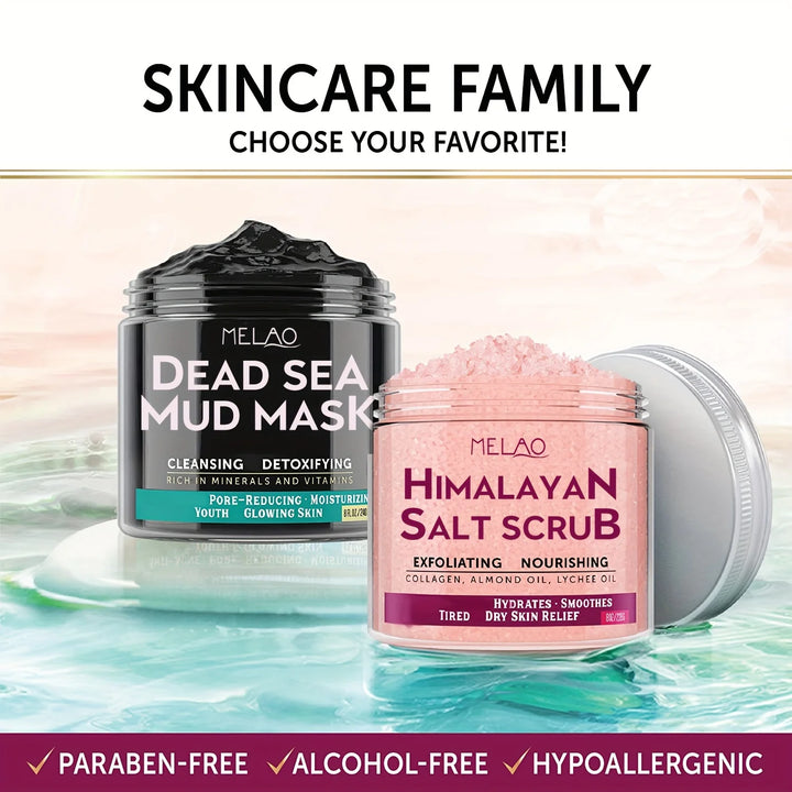 MELAO Himalayan Salt Body Scrub with Collagen and Stem Cells - Natural Exfoliating Salt & Body and Face Souffle Helps with Moist